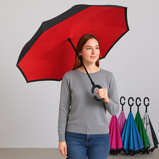 Freihand-Doppellagen-Regenschirm mit C-Griff  STURMSICHER verschiedene Farben